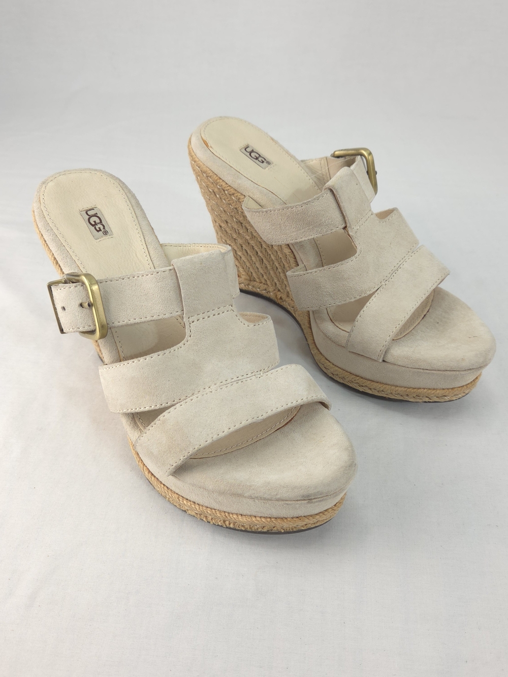 UGG Women's Cream Suede Espadrille Wedge Sandals